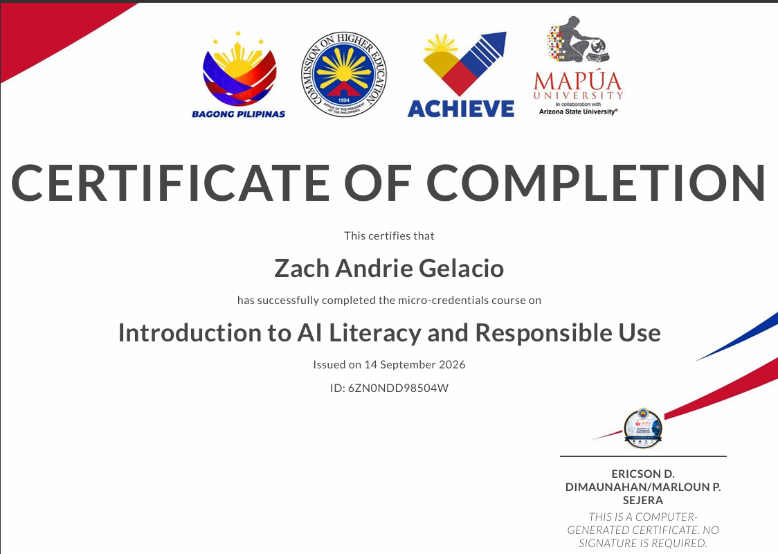 Introduction to AI Literacy and Responsible Use certificate